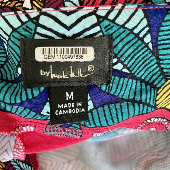 Nicole by Nicole Miller Red Green Bohemian Tropical Tunic 3/4 Sleeve Size Medium - Picture 5 of 6